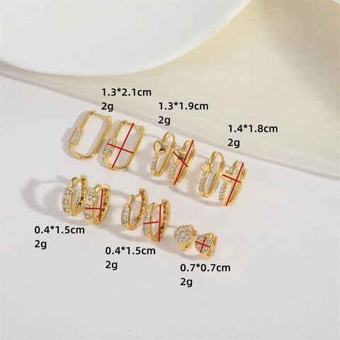 Pendientes Huggie Hoop Bañados En Oro Cobre Circón Corazón Estrella Cuadrado Geométricos Joyería Minimalista Mujer