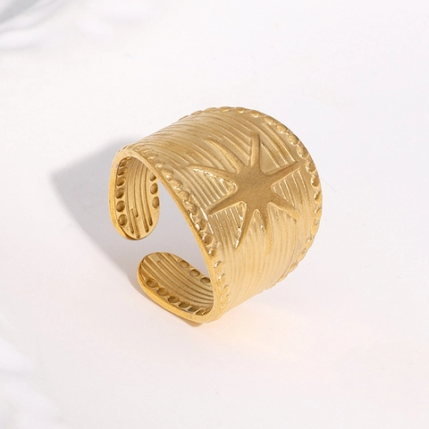 Anillo Abierto De Banda Ancha Con Estrella De Ocho Puntas Acero Inoxidable Chapado En Oro Joyería De Moda Minimalista Ajustable Mujer