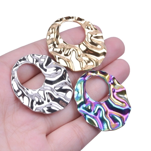 Collana Con Pendente In Acciaio Inossidabile Geometrico Martellato Circolare Colorato Vuoto Placcato Oro 18K Per Donne