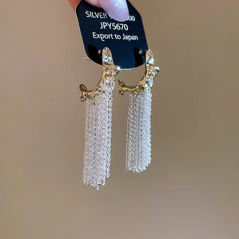 Pendientes De Borla Plisada En Forma De C Con Poste De Plata De Ley 925 Aleación Oro Plata Bicolor Retro Mujer