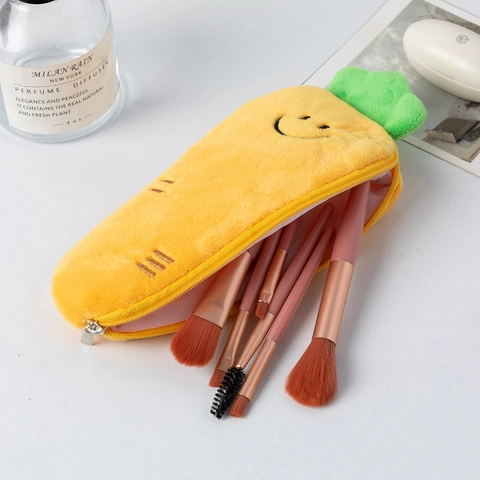 Creative Vegetable Shaped Plush Pencil Case Carrot Eggplant Design Zipper School Office Stationery Storage Pouch For Kids