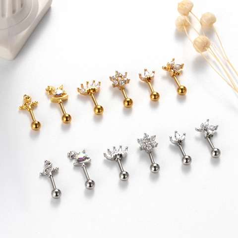 Boucle D'oreille Helix Piercing Acier Inoxydable Cuivre Zircon Vis Dos Fleur Coeur Papillon Bijoux Mode Pour Femmes