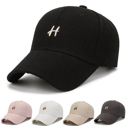 Baseballkappe Aus Baumwolle Mit H-Buchstaben-Stickerei Verstellbare Gebogene Krempe Sonnenschutz Outdoor-Sporthut