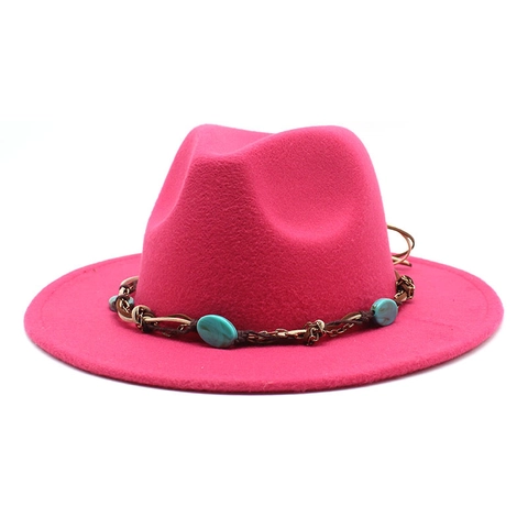 Woolen Felt Fedora Hat Wide Brim Bohemian Ethnic Turquoise Ornament Jazz Hat Western Style Retro Fashion Accessory