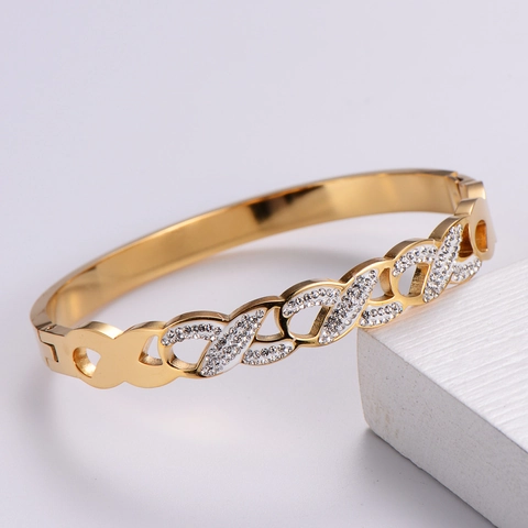 Bracciale Rigido Da Donna In Acciaio Inossidabile Design A Croce Infinita Cava Con Zirconi Intarsiati Gioielli