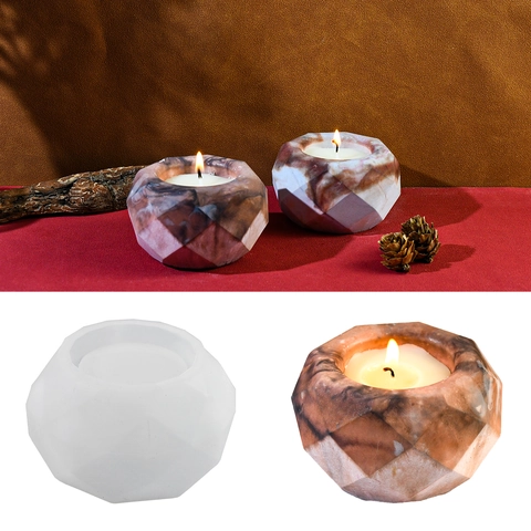 Geometric Faceted Round Silicone Mold For DIY Candle Holder Succulent Pot Storage Box Aromatherapy Plaster Resin Crafts
