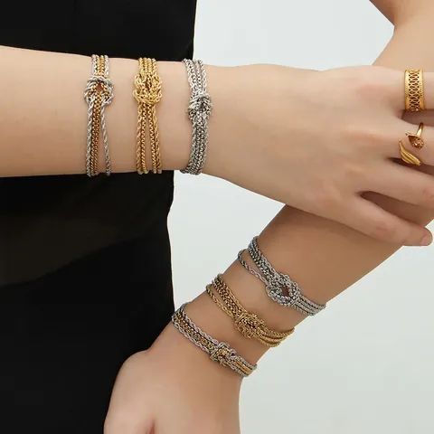 Stainless Steel Knot Chain Bracelet Gold Plated Multi Strand Braided Adjustable Fashion Jewelry For Women