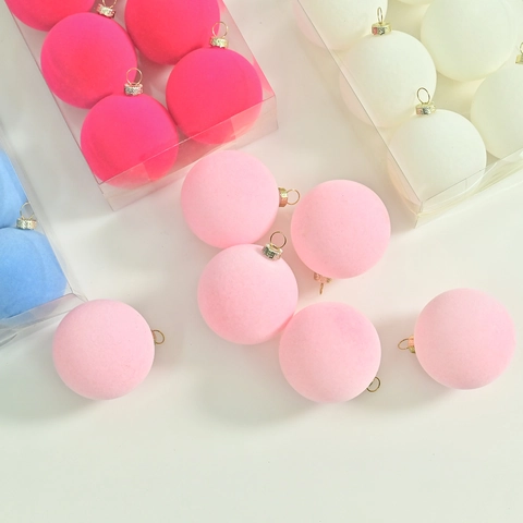 Flocked Christmas Ball Ornaments Velvet Plastic Matte Macaron Hanging Tree Decorations Festive Party Holiday Decor