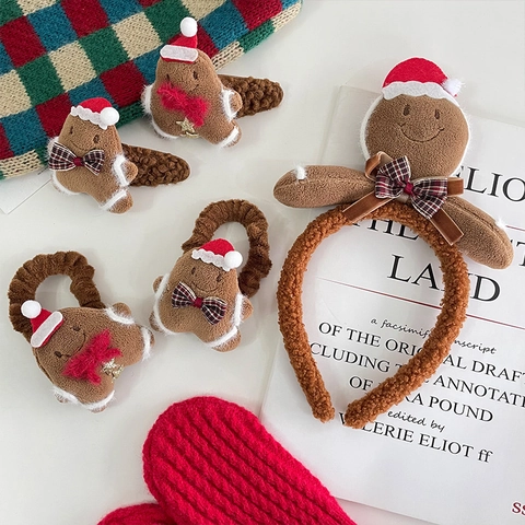 Kerst Peperkoekman Pluche Haaraccessoires Hoofdband Haarspeldjes Scrunchies Cartoon Vakantie Voor Kinderen Meisjes