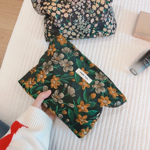 Bolso De Maquillage De Lona Con Flores Jacquard Vintage Hepburn Organizador Cosmético Con Cremallera Para Mujeres Viajes Diarios
