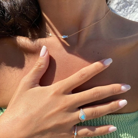 Collana con Ciondolo a Pesce Blu in Argento Sterling S925 per Donna Girocollo Animale con Accento di Strass Gioielli alla Moda