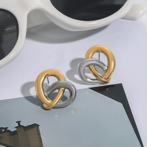 Heart Stud Earrings Two Tone Intertwined Twisted Line 18K Gold Plated Stainless Steel Minimalist Geometric Fashion Jewelry