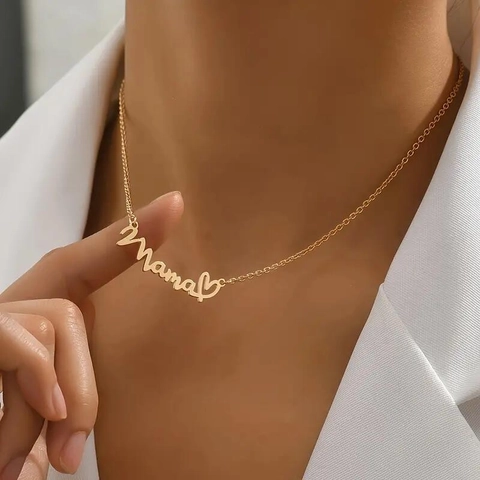 Mama Halskette Edelstahl Herzanhänger Schriftzug Schmuck Geschenk Für Mama Muttertag Gold Silber Farbe