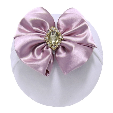Fascia Per Capelli Neonata Maxi Fiocco In Raso Con Centro In Strass Turbante In Nylon Elastico Per Festa Compleanno