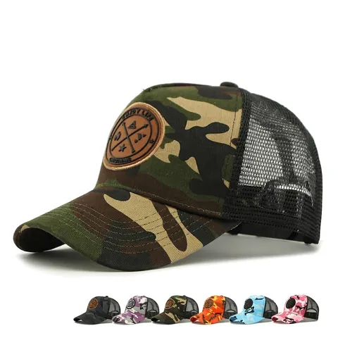Camouflage Trucker Hat Breathable Mesh Baseball Cap Sun Protection Outdoor Sport Peaked Hat For Men Women Adjustable