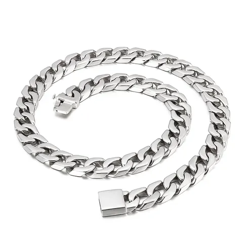 Collar De Cadena Cubana Gruesa De Acero Inoxidable Cadena Plana Pesada Con Cierre De Caja Joyería Hip Hop Para Hombre