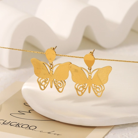 Pendientes de Mariposa Calados de Acero Inoxidable para Mujer Bañados en Oro Patrón de Animal Personalizado Joyería INS