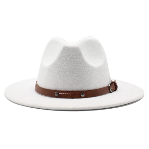 Classic Fedora Hat Wide Brim Felt Vintage Jazz Style With Faux Leather Band Rivet Buckle For Men Women