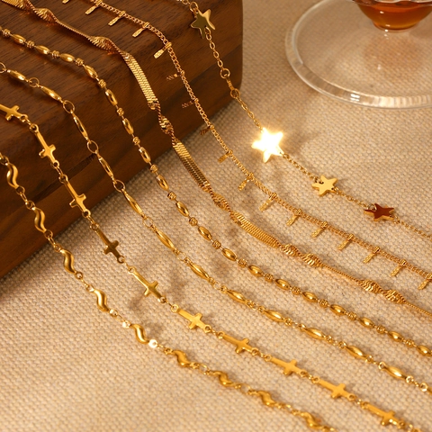 Collana In Acciaio Inossidabile Placcato Oro Pendente Cuore Stella Croce Geometrica Catena Clavicola Gioielli Minimalisti