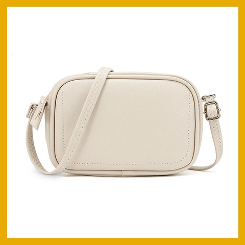 Minimalist PU Leather Camera Bag For Women Solid Color Crossbody Shoulder Bag With Zigzag Stitching Adjustable Strap