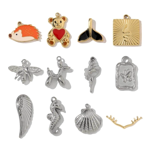 DIY Schmuck Anhänger Edelstahl Emaille Tier Igel Biene Seepferdchen Muschel Flügel Französischer Retro Stil Zubehör
