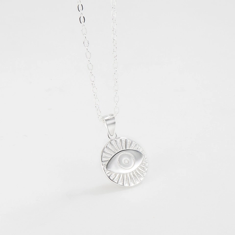 Evil Eye Pendant Necklace 925 Sterling Silver 18K Gold Plated Relief Embossed Retro Trendy Minimalist Jewelry For Women