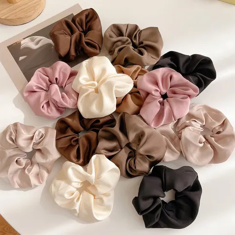 Satin Scrunchie Large Hair Tie Solid Color Satin Texture High Elastic French Style Elegant Hair Accessory For Women