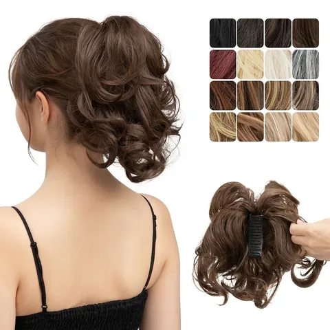 Short Curly Messy Bun Hair Extension With Claw Clip High Temperature Synthetic Fiber Ponytail For Women Natural Looking