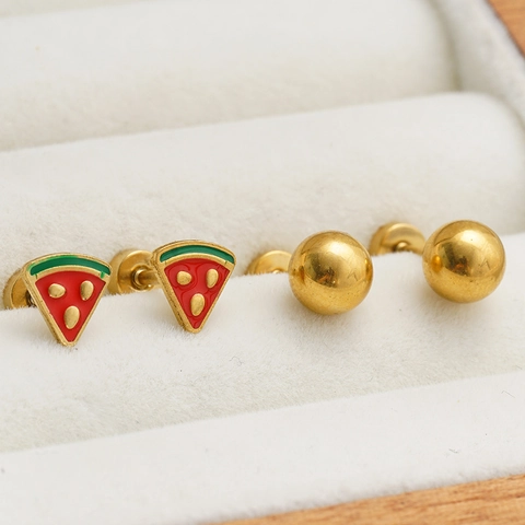 Watermeloen Oorknopjes Gouden Bolletjes Roestvrij Staal Emaille Fruit Sieraden Zomer Stijl Voor Vrouwen Meisjes