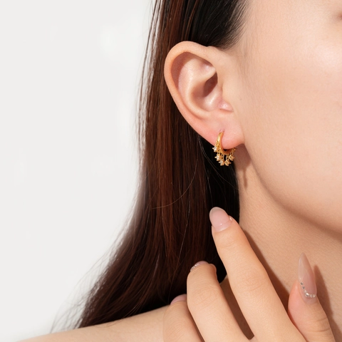Orecchini a Cerchio in Argento Sterling 925 Con Pendenti in Zirconia a Stella Placcati in Oro 18K Eleganti Orecchini da Donna