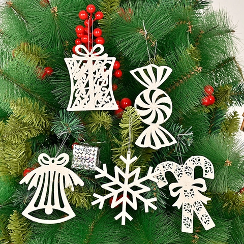 Addobbi Natalizi Bianchi Glitterati Cavi per Albero di Natale Campane Fiocchi di Neve Caramelle Regalo Decorazioni Casa