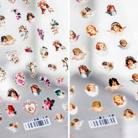 Pegatinas De Uñas De Ángel Vintage Querubín PET Transparente Estilo Pintura Al Óleo Decoración DIY Para Scrapbooking