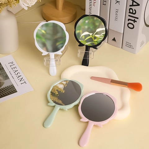 Rose Flower Shaped Handheld Makeup Mirror Plastic Vintage Portable Mini Vanity Mirror For Bridesmaid Touch Up