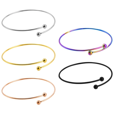 Brazalete De Acero Inoxidable 304 Abierto Ajustable Minimalista Doble Bola Joyería De Moda Mujeres Hombres
