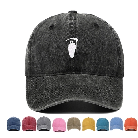 Cappello Da Baseball Con Ricamo Grim Reaper Cotone Lavato Retro Streetwear Dad Hat Per Uomo Donna Regolabile