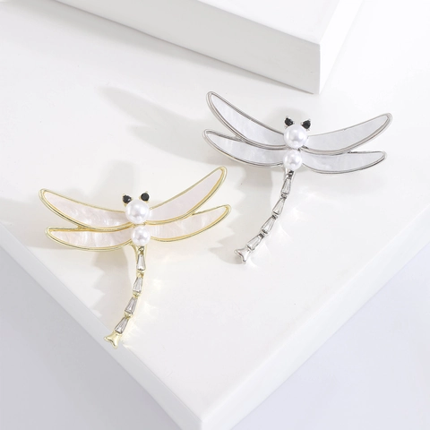 Broche De Libélula Pin Aleación Concha Perla Artificial Diamante De Imitación Forma Insecto Joyería Moda Para Mujeres Ropa