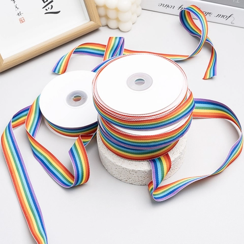 Rainbow Grosgrain Ribbon Polyester Colorful Striped For Gift Wrapping DIY Crafts Apparel Decor Durable Fade Resistant