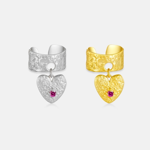 925 Sterling Silver Heart Pendant Ear Cuff For Women Non Pierced Ears Hammered Texture Rhinestone Inlaid Fashion Jewelry Single Piece