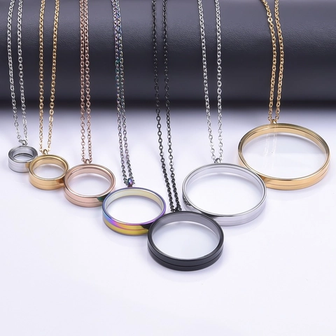 Ronde Floating Locket Ketting Roestvrij Staal Dubbelzijdig Glas Schroef Open Gedenkteken Souvenir Hanger