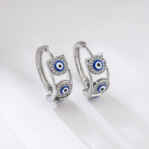Evil Eye Hoop Earrings Copper White Gold Plated Micro Pave Cubic Zirconia Multi Color Retro Fashion Huggies For Women