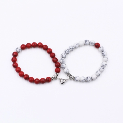 Natural Stone Beaded Bracelets Heart Magnetic Clasp Lovers Couples Simple Matte Weathered Texture Versatile Fashion