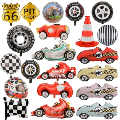 Racing Car Balloons Aluminum Foil Checkered Flag Tire Traffic Light Props Birthday Party Decorations Boys Racing Theme