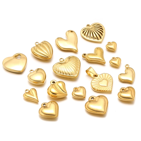 Stainless Steel Heart Pendants For Jewelry Making DIY 18K Gold Plated Heart Charms For Necklace Bracelet Making Findings