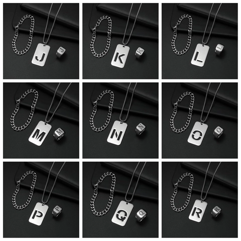 Edelstahl Alphabet Halskette Armband Und Ring Initialen Anhänger Siegelring Panzerkette Streetwear Schmuck