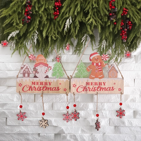 Cartel Colgante de Madera de Navidad Gnomo Hombre de Jengibre Merry Christmas Decoración de Pared Festiva Decoración de Puerta Regalo