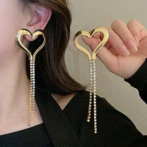 Herz Quaste Ohrringe Mit Strass Langem Tropfen Goldenem Kupfer Und 925 Sterling Silber Ohrstecker Frauen Luxus Stil