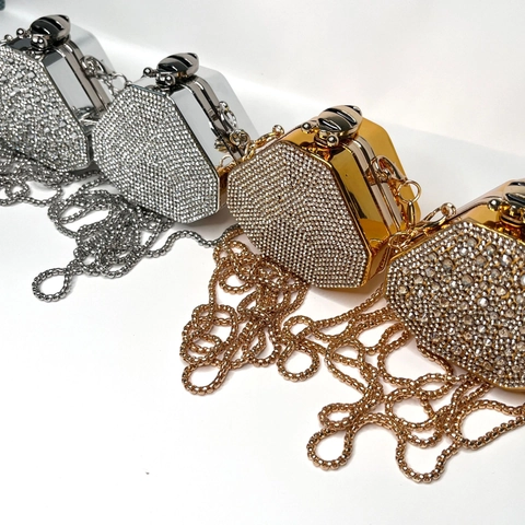 Mini Evening Bag Full Rhinestone Heart Shape Luxury Crystal Clutch With Detachable Metal Chain For Party Wedding Women