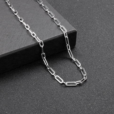 Geometric Square Buckle Paperclip Link Chain Necklace Stainless Steel Hip Hop Fashion Jewelry For Men And Women