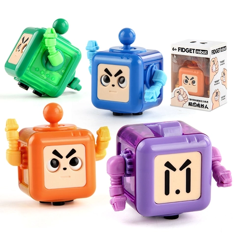 Fidget Robot Stress Relief Toy Cube With Joystick Button Rotating Dial For Kids And Adults Sensory Anxiety Relief Matte Plastic Desktop Gadget