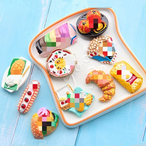 Cibo In Miniatura Simulazione Pane Resina DIY Calamita Da Frigo Macaron Pizza Burger Pastoral Ornamento Accessorio Decorativo